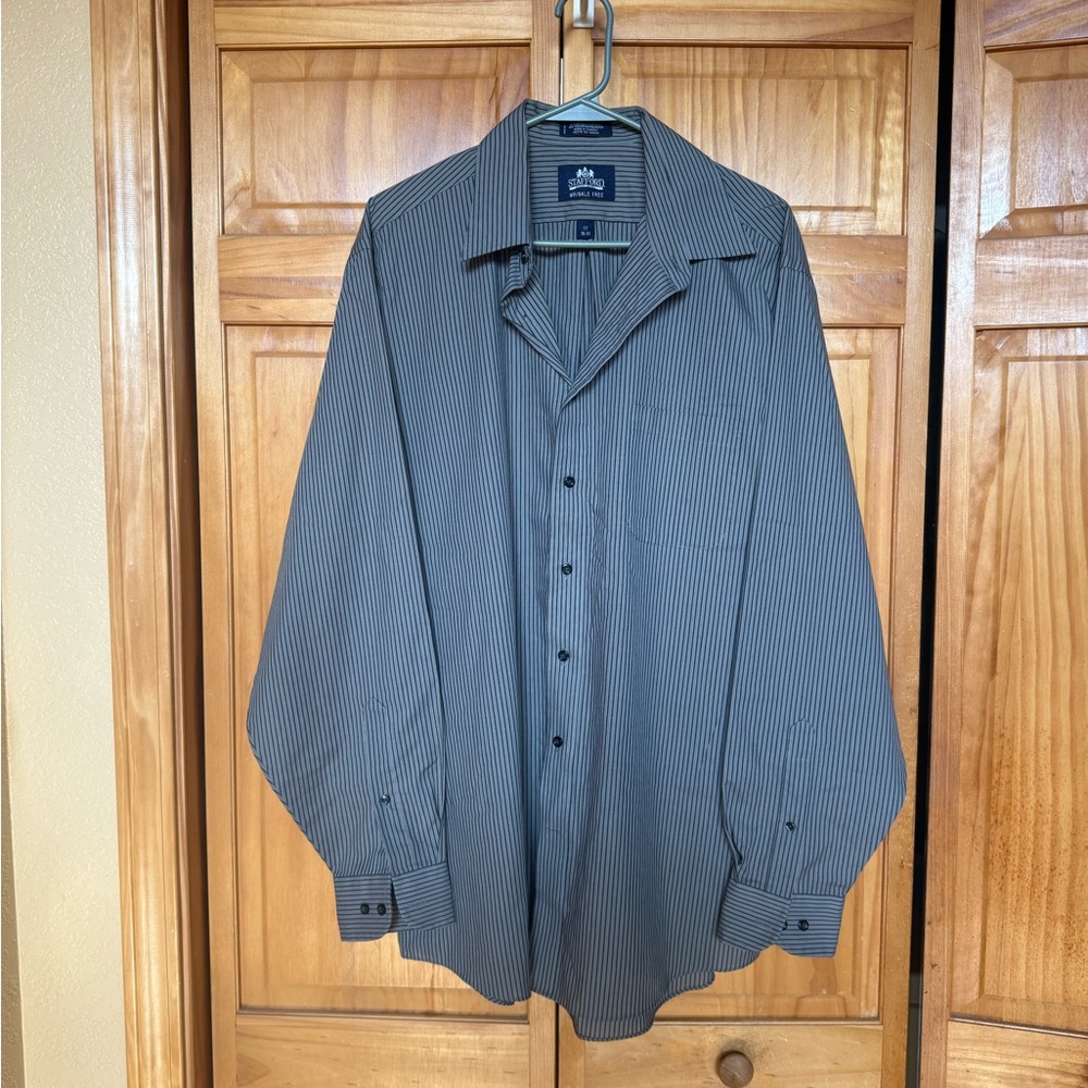 Stafford Wrinkle-Free Striped Shirt Gray and Navy